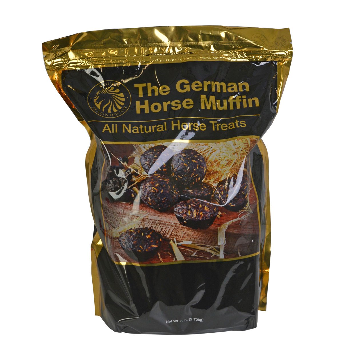 Equus Magnificus German Horse Muffins in a resealable pouch offering convenient storage and flavorful aroma.