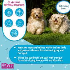 Eqyss Avocado Mist on dog and cat fur highlights anti-static properties.