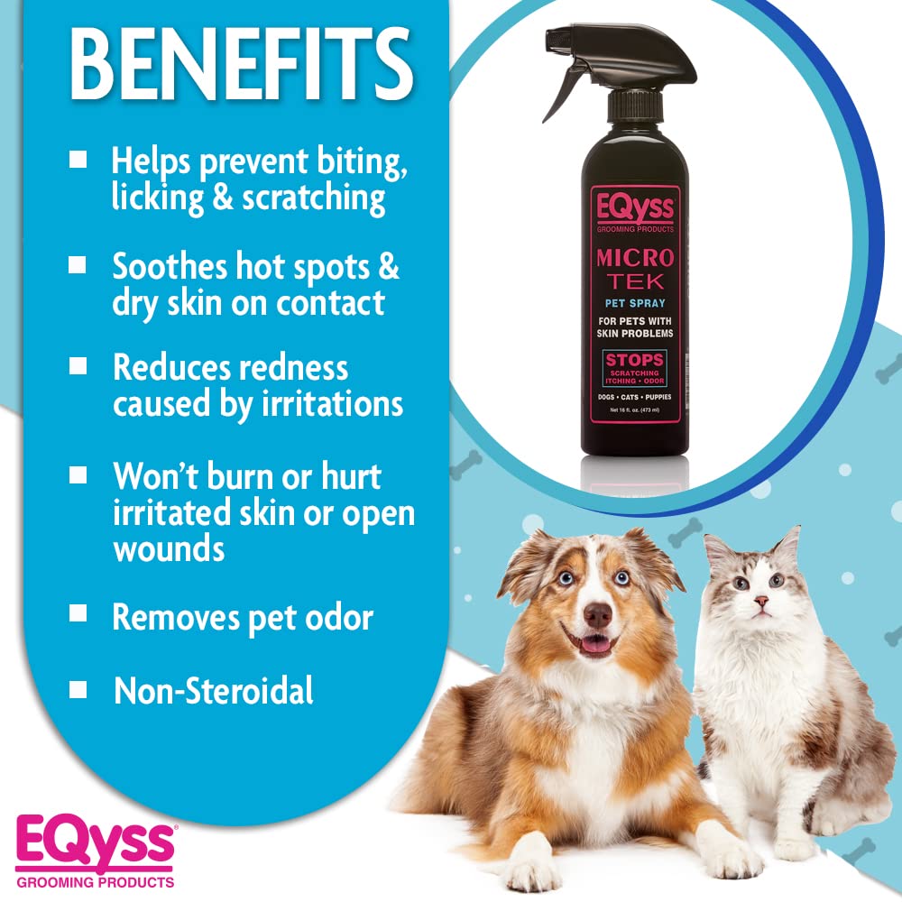 Eqyss Micro-Tek applying on pet areas highlights targeted relief for itching.
