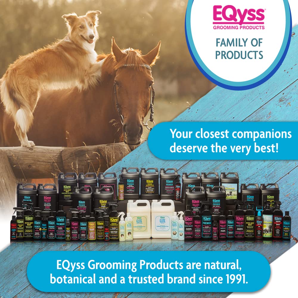 Eqyss Micro-Tek equine shampoo with a light floral scent during grooming