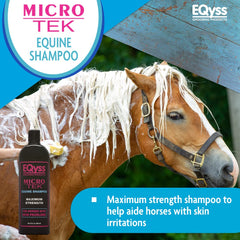 Eqyss Micro-Tek shampoo lather on a horse demonstrates gentle cleansing without residue