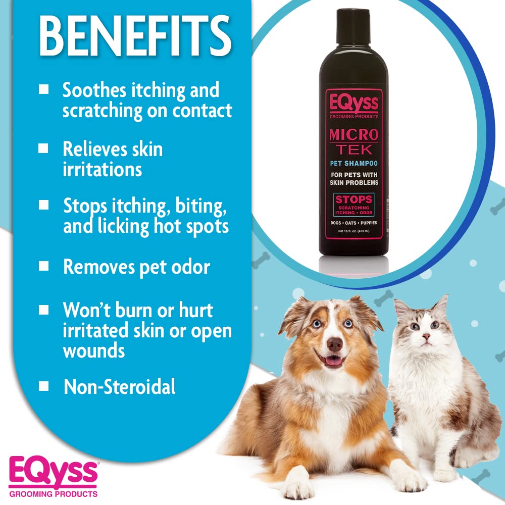 Close-up of Eqyss Micro-Tek label emphasizing safe use on irritated skin.