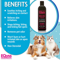 Close-up of Eqyss Micro-Tek label emphasizing safe use on irritated skin.