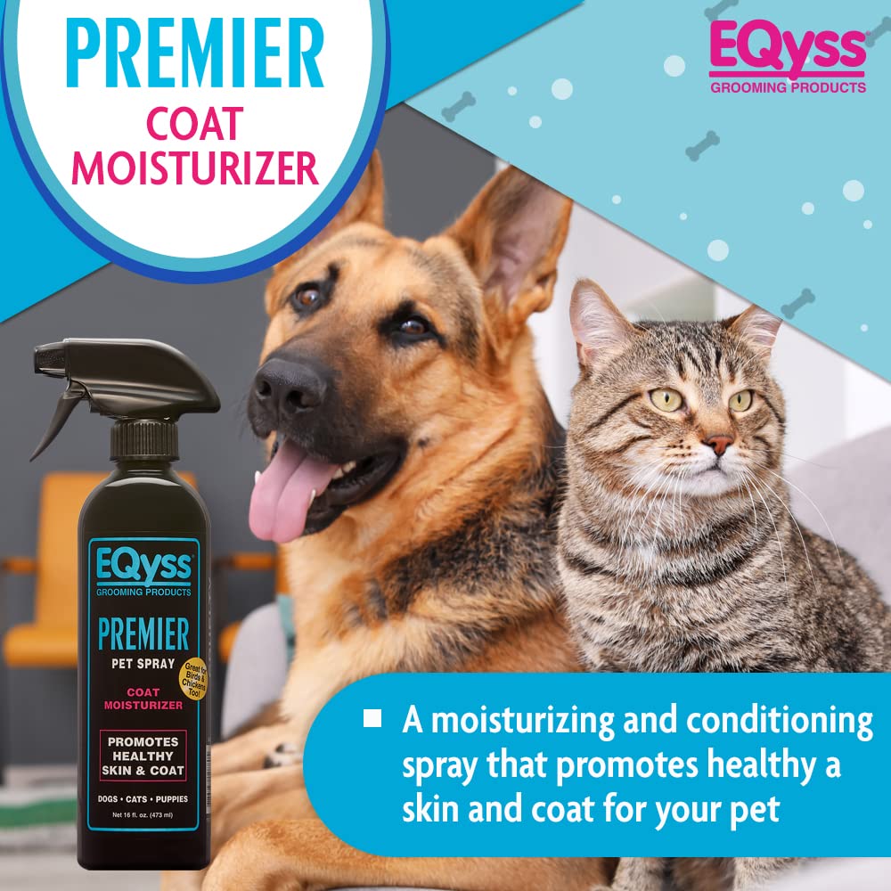 Eqyss Premier Pet Spray-application-on-coat shows easy, residue-free conditioning after brushing.