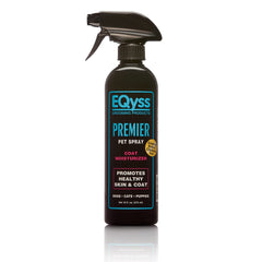 Eqyss Premier Pet Spray bottle-front demonstrates hydration-boosting care for skin and coat.