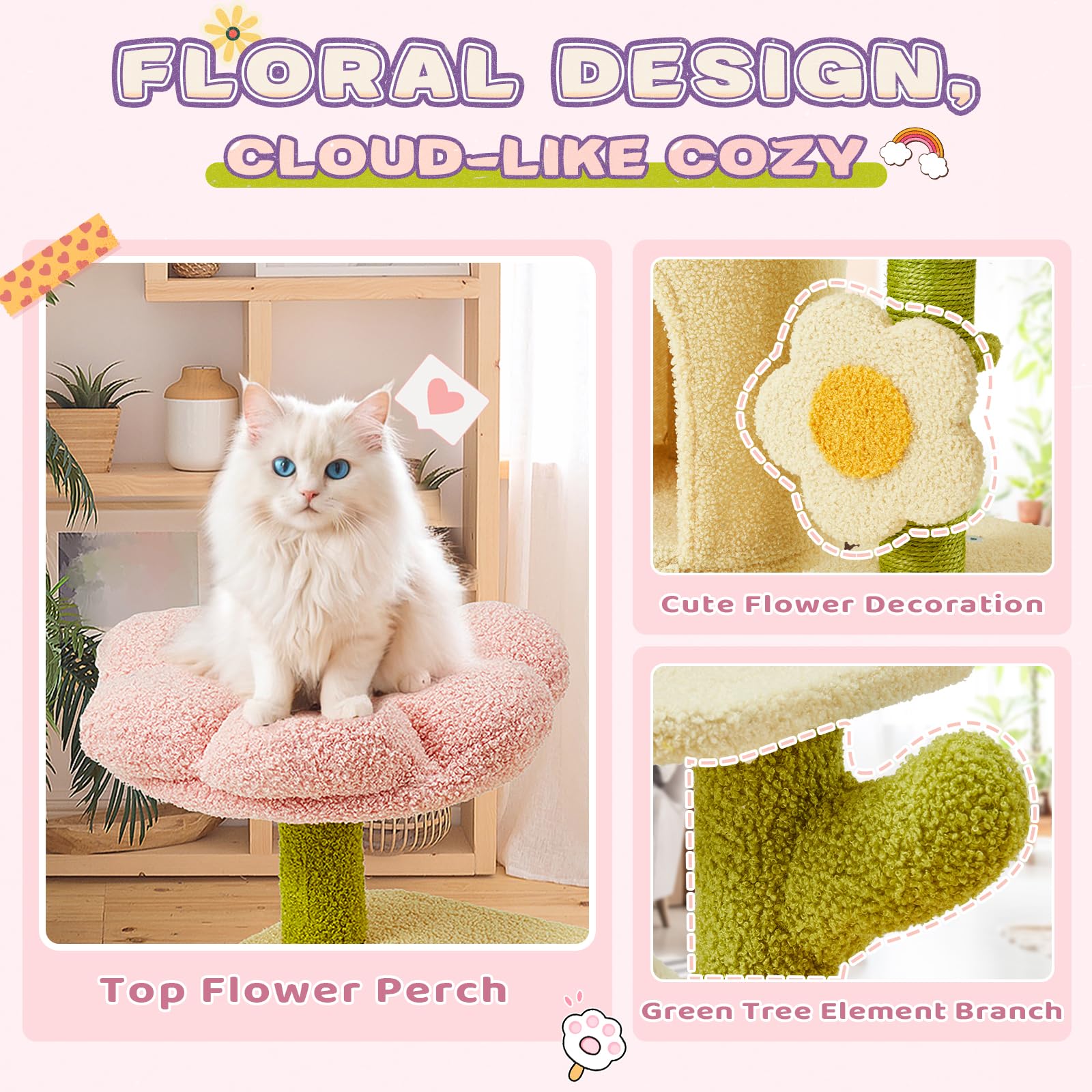 Erinnyees Flower Cat Tree hammock invites curling up in soft comfort.
