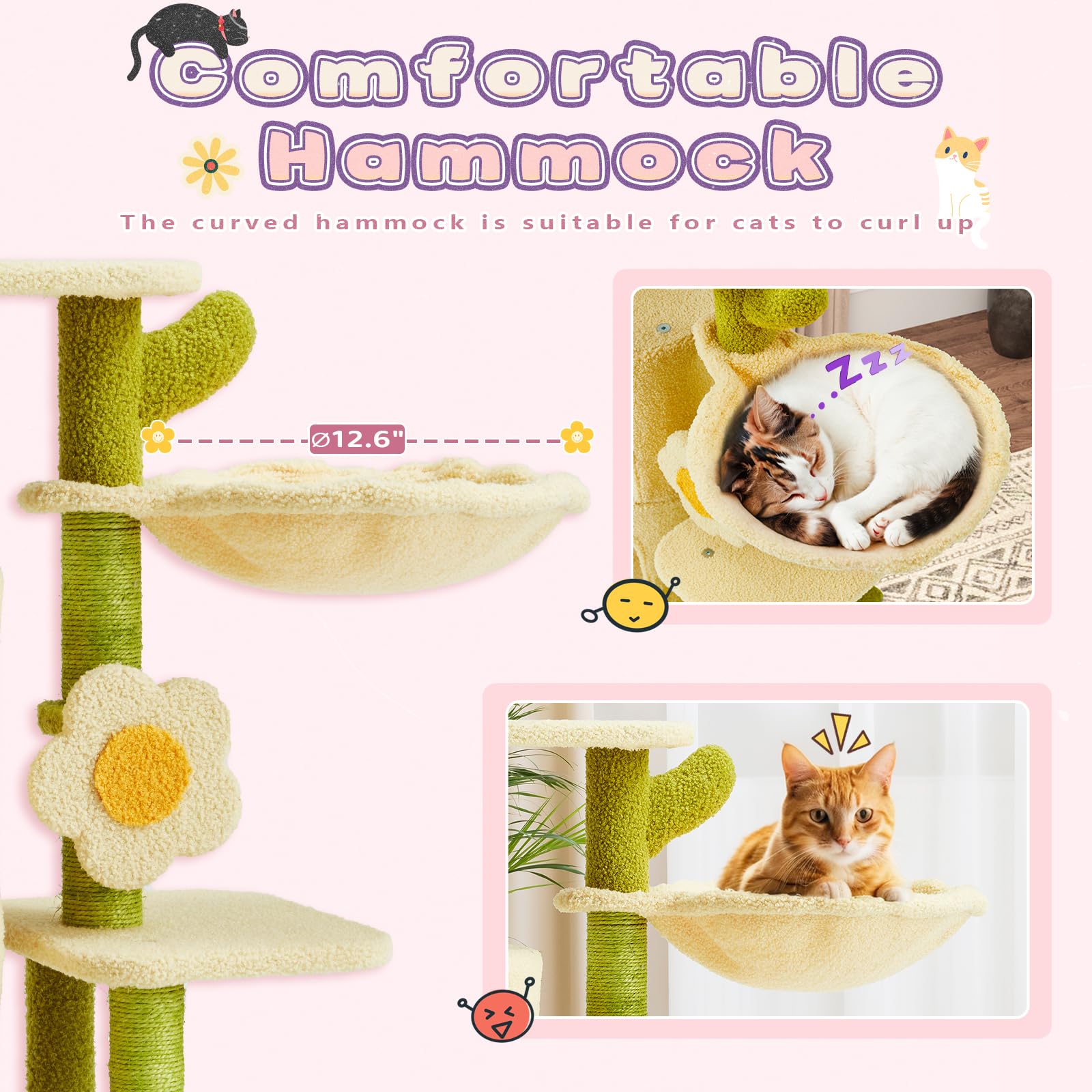 Erinnyees Flower Cat Tree sisal posts support nails and playful scratching.