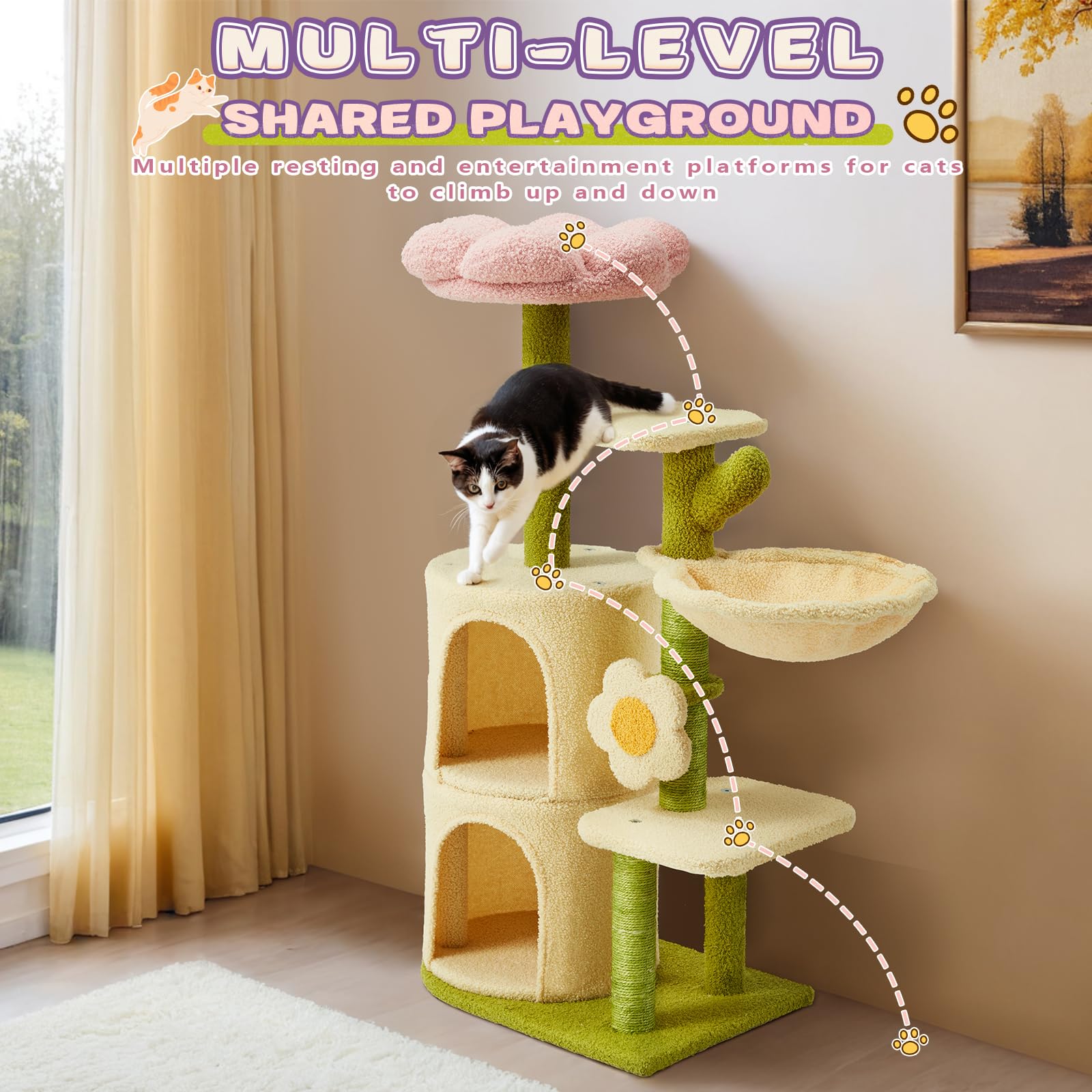 Erinnyees Flower Cat Tree space saving design fits small rooms nicely.