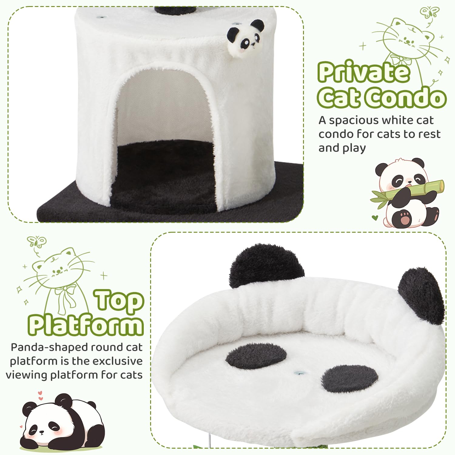 Erinnyees Panda Cat Tree dangling ball invites playful batting and interaction.