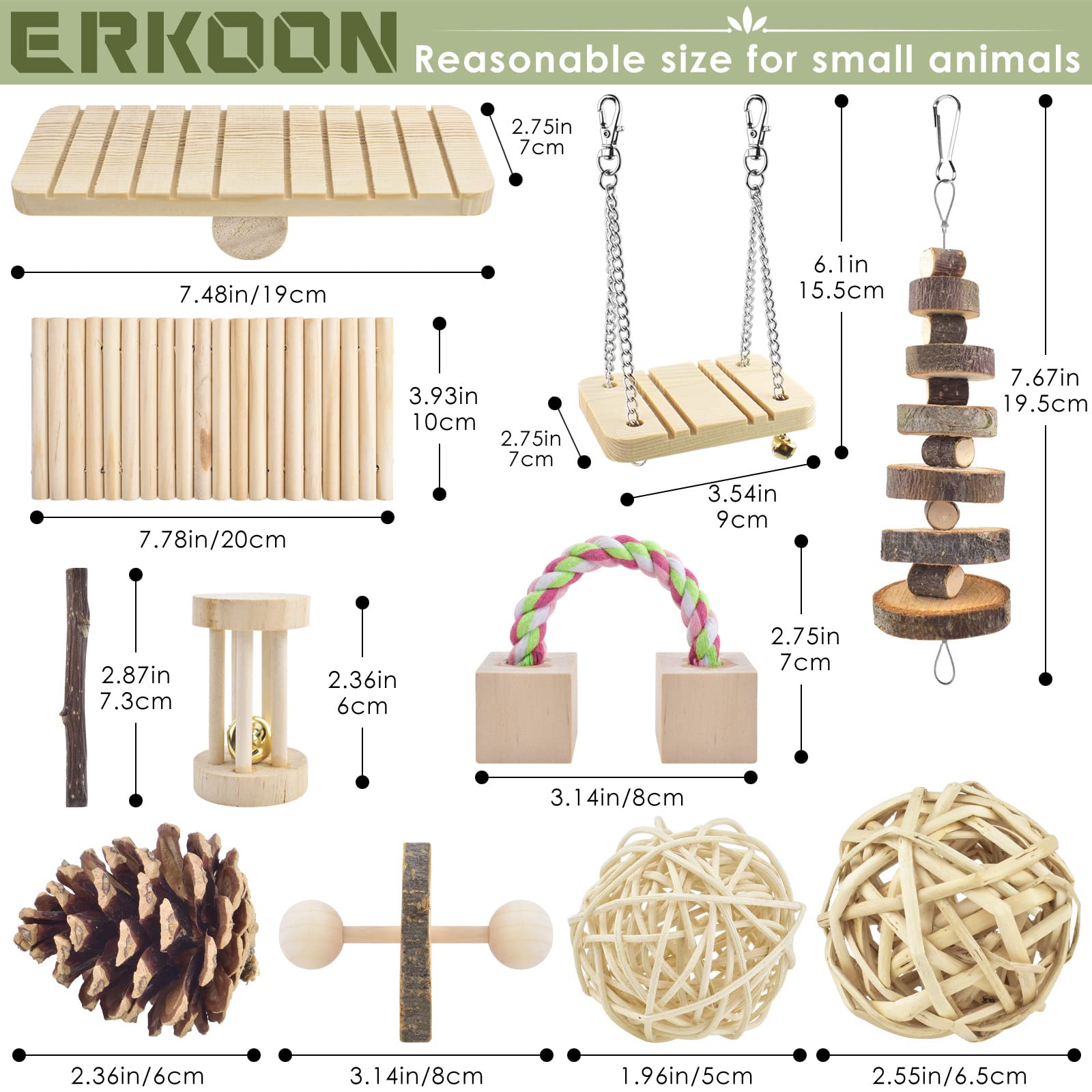 ERKOON 12-pack hamster chew toys bell roller provides interactive play and dental wear.