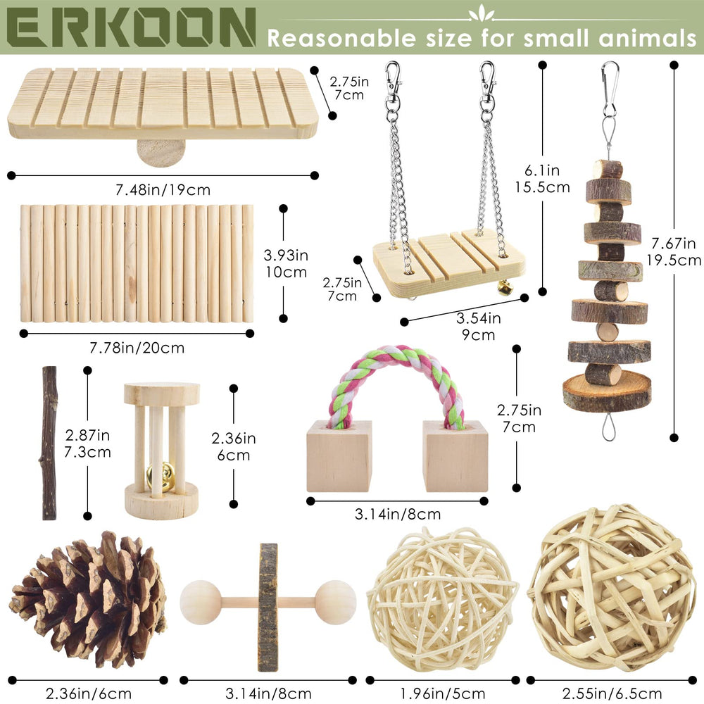 ERKOON 12-pack hamster chew toys bell roller provides interactive play and dental wear.