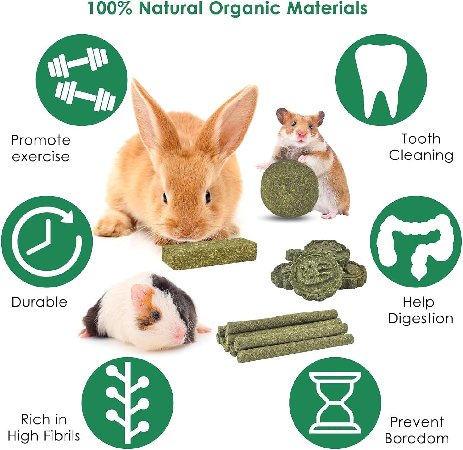 ERKOON Timothy hay sticks entice rabbits with natural chewing stimuli.
