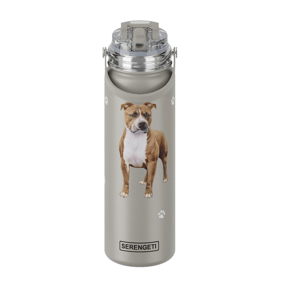 E&S Pets Serengeti 24 oz bottle features 3D pit bull art for on-the-go hydration.