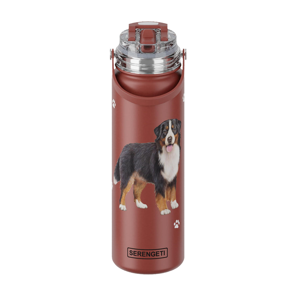 E&S Pets Serengeti bottle with spill-proof lid keeps drinks secure during travel.