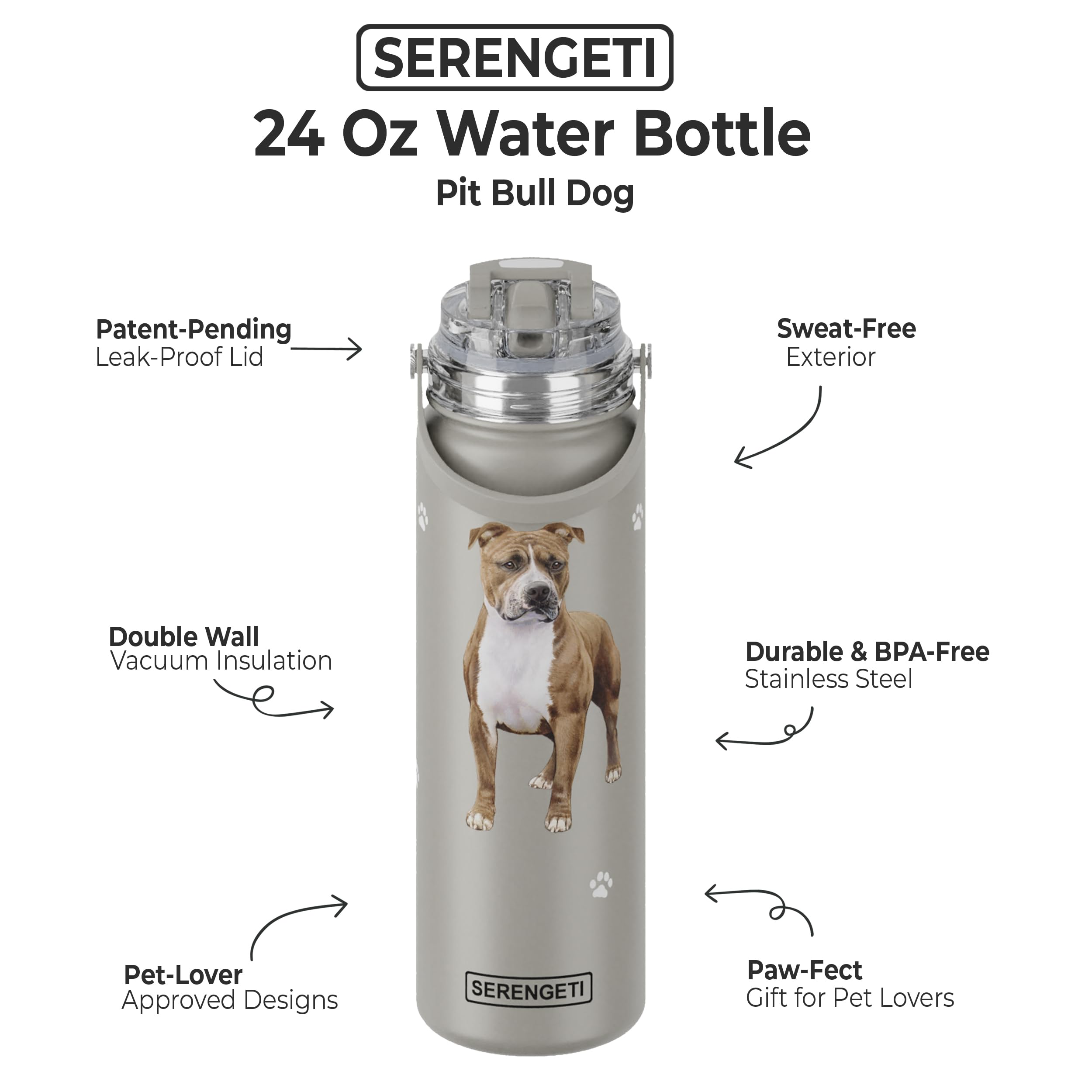E&S Pets Serengeti bottle with spill-proof straw lid keeps drinks secure.