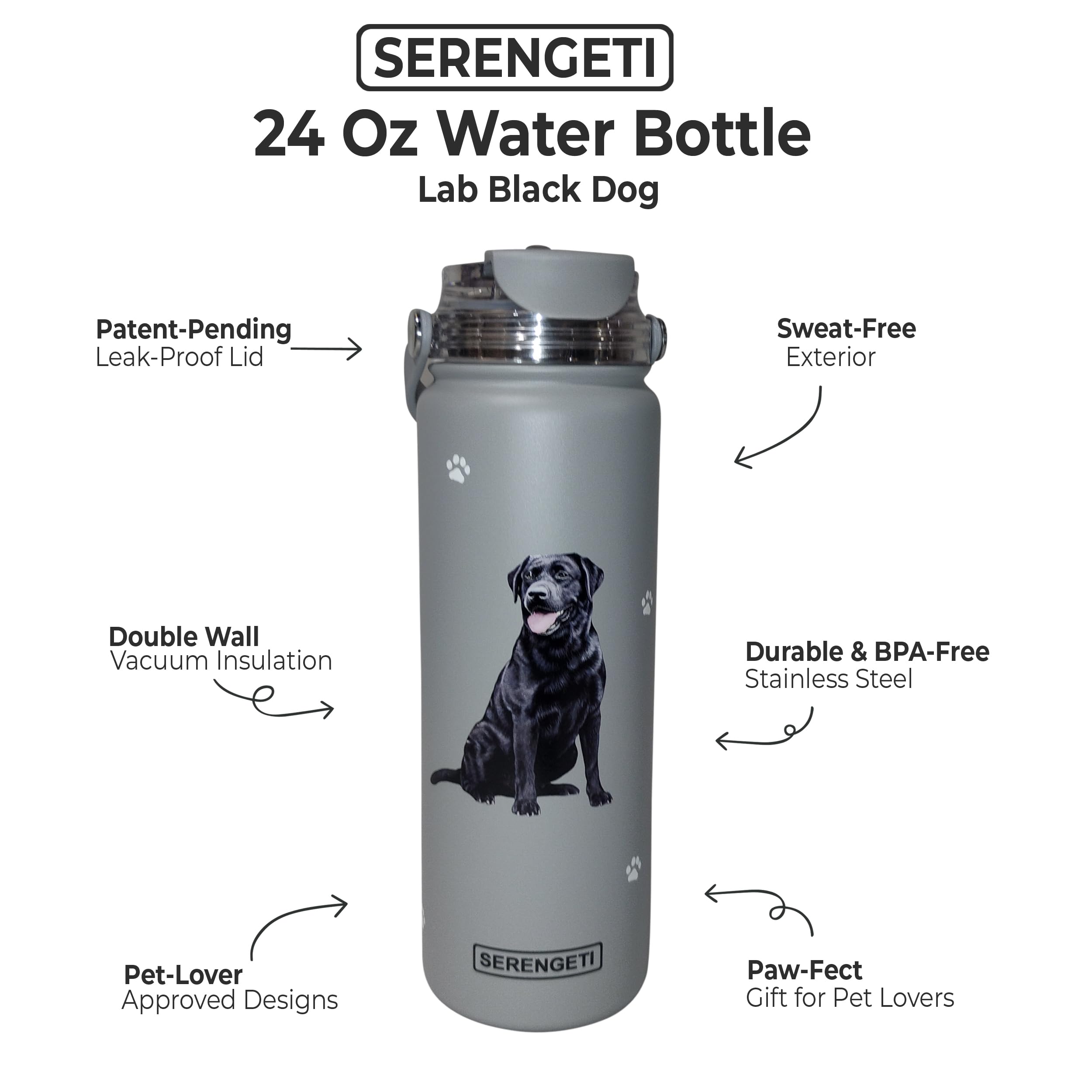 Es Pets Serengeti spill-proof lid with straw for easy sipping on hikes.