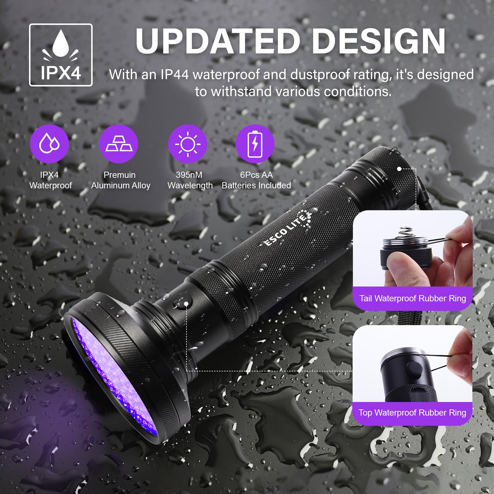 ESCO LITE UV Flashlight bright beam enables quick spot checks.