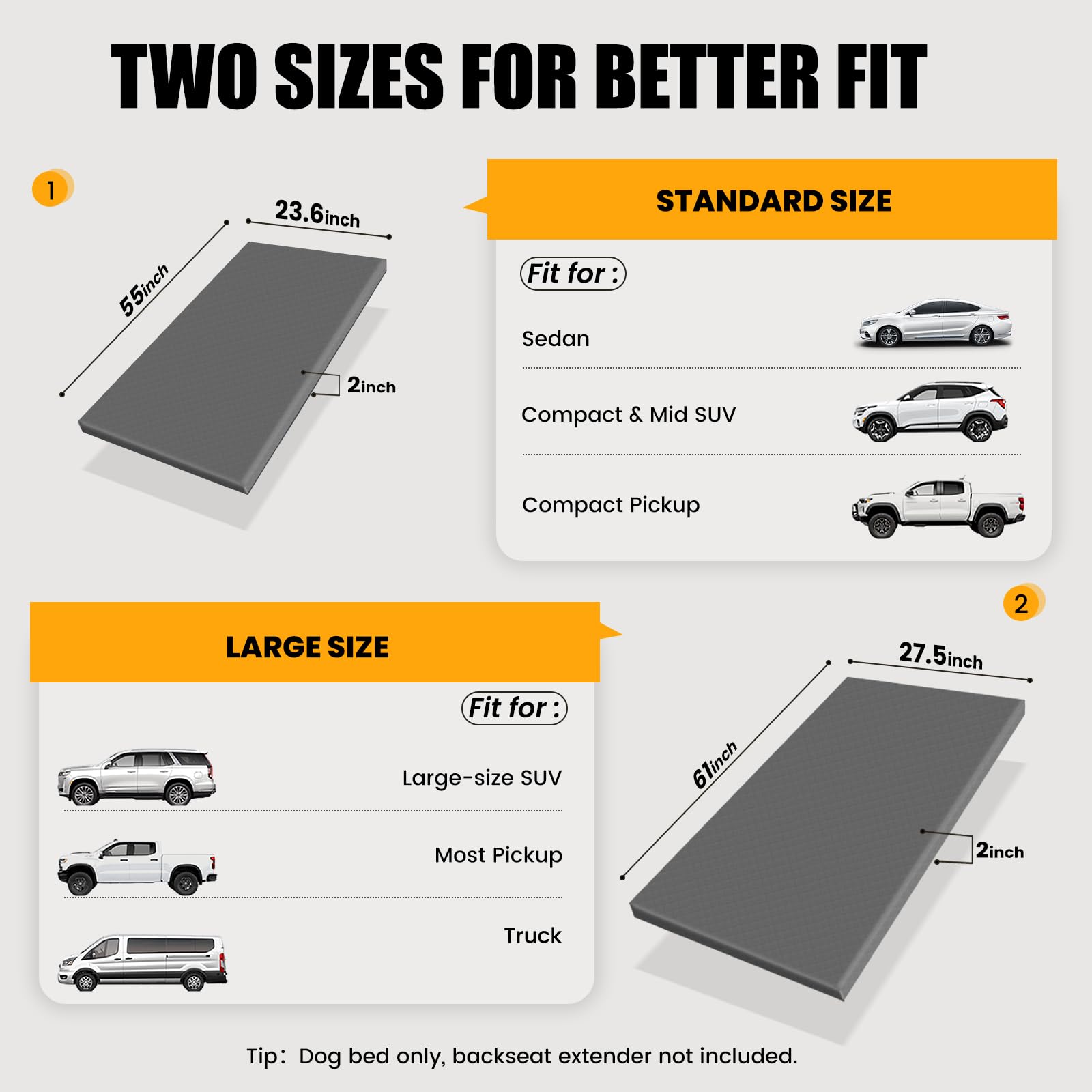 ESCRODOI dog car bed two sizes extra large and standard fit most cars, SUVs, and trucks.