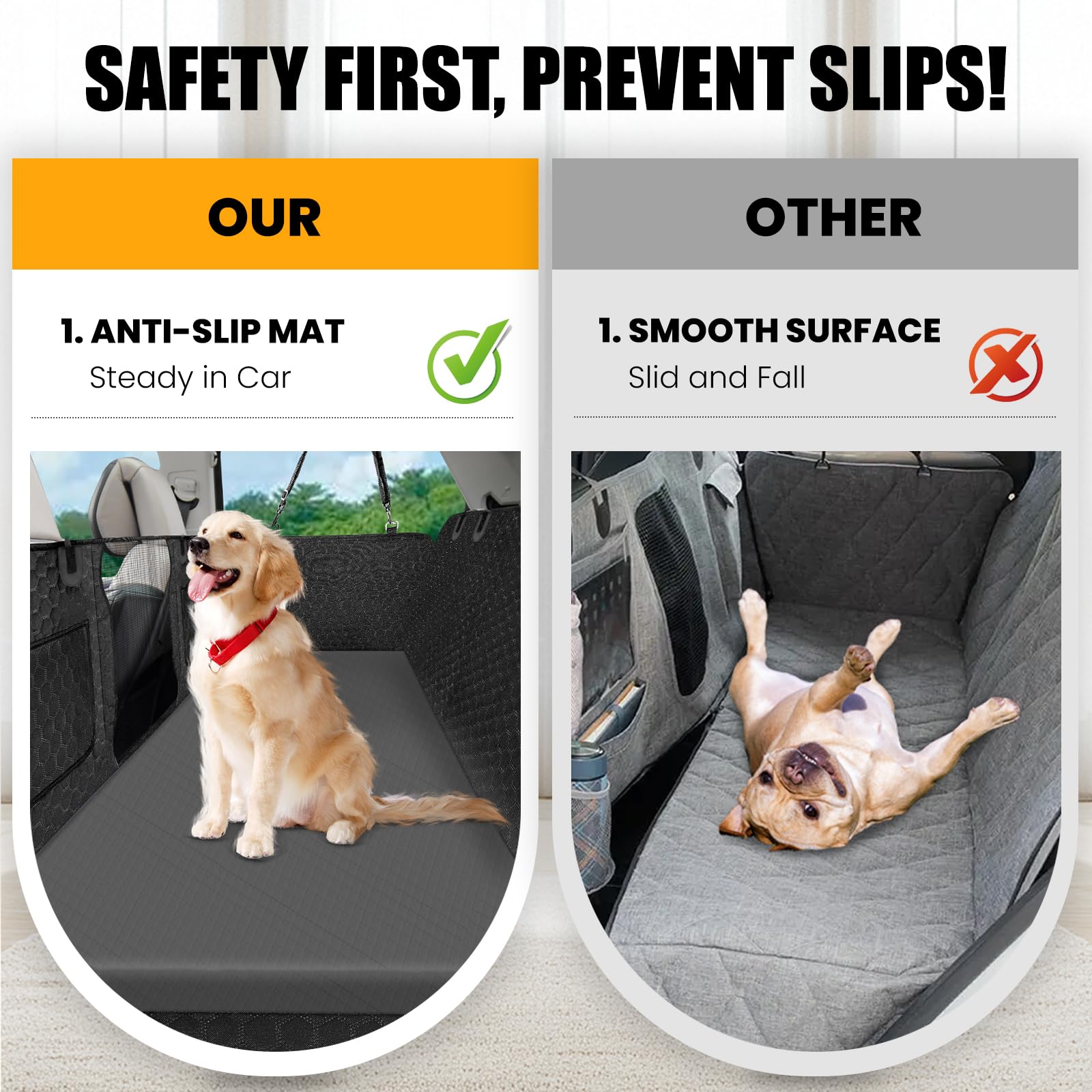 ESCRODOI dog car bed waterproof backing protects foam from spills during travel.
