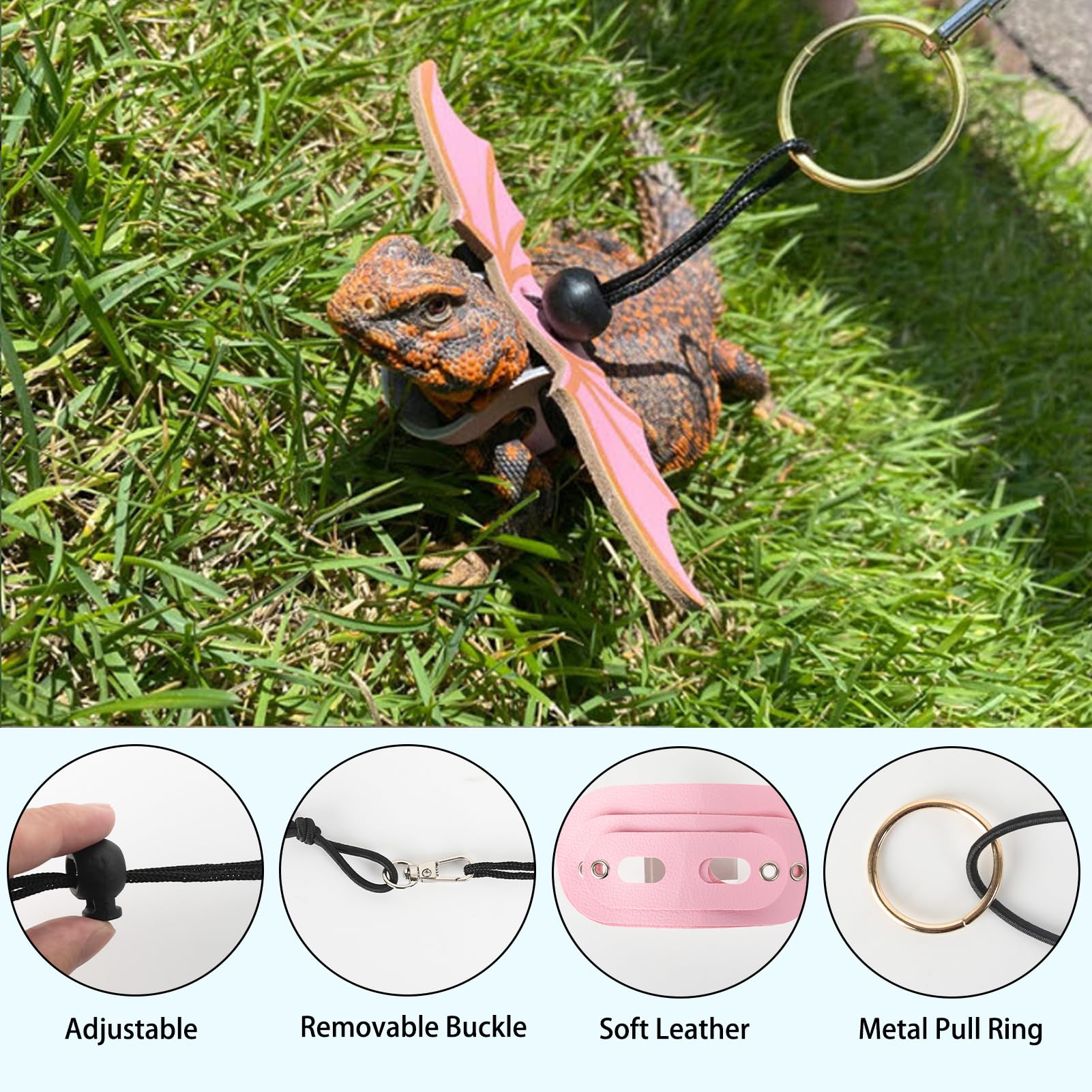 Esmorah adjustable harness 26-48in fits bearded dragons, geckos and more.