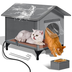 Esnendir large heated cat shelter front view shows sturdy build and weatherproof design.