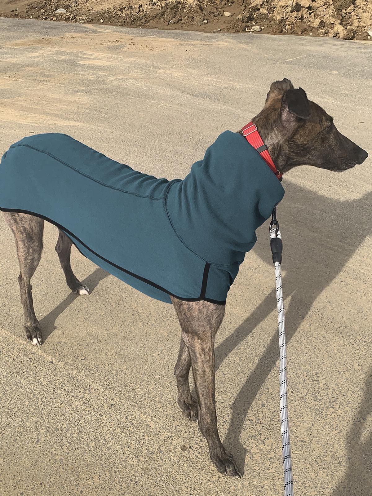 Esobo fleece coat reveals back and abdominal openings ideal for quick potty breaks.