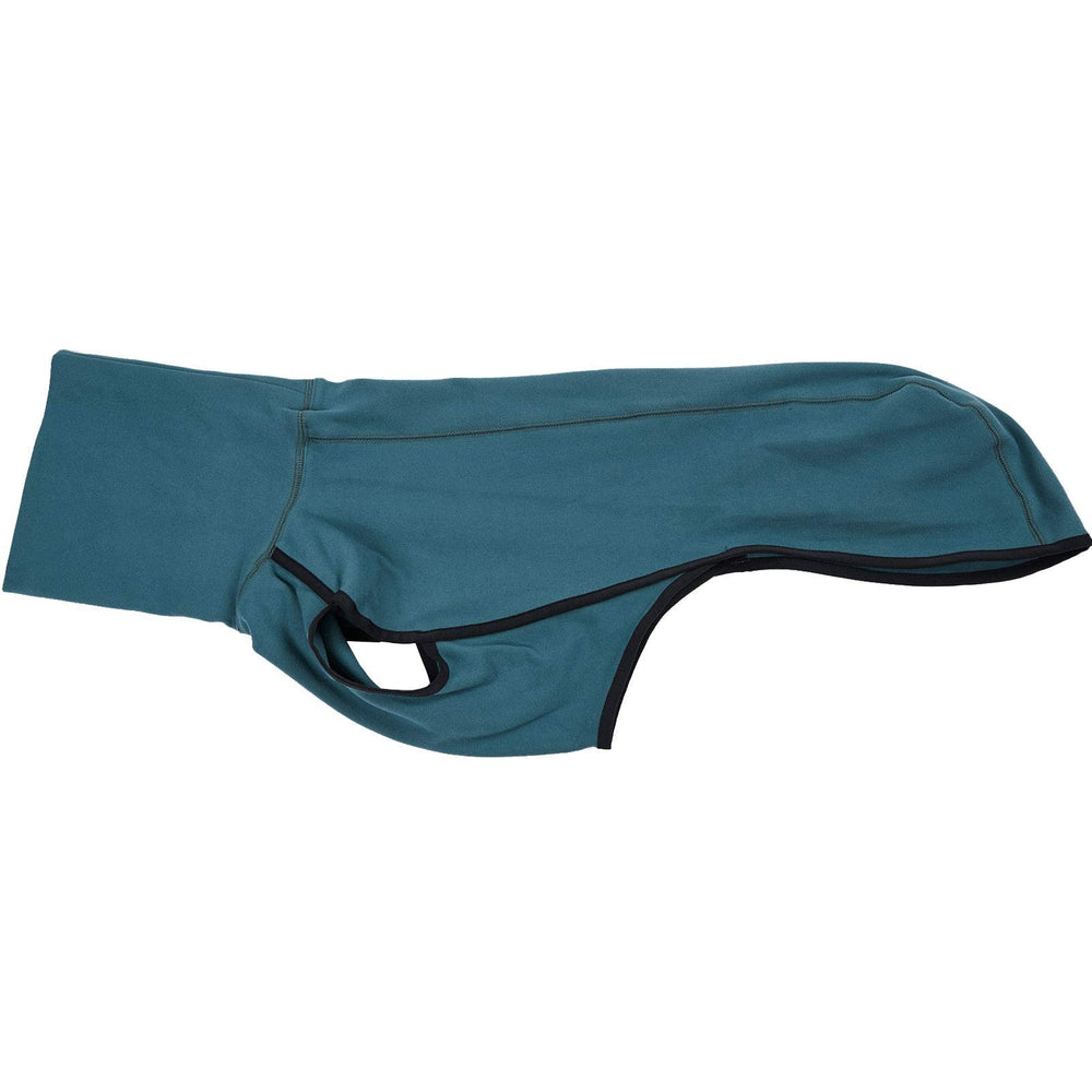 Esobo fleece dog coat turtleneck detail shows comfortable neck coverage for chilly days.