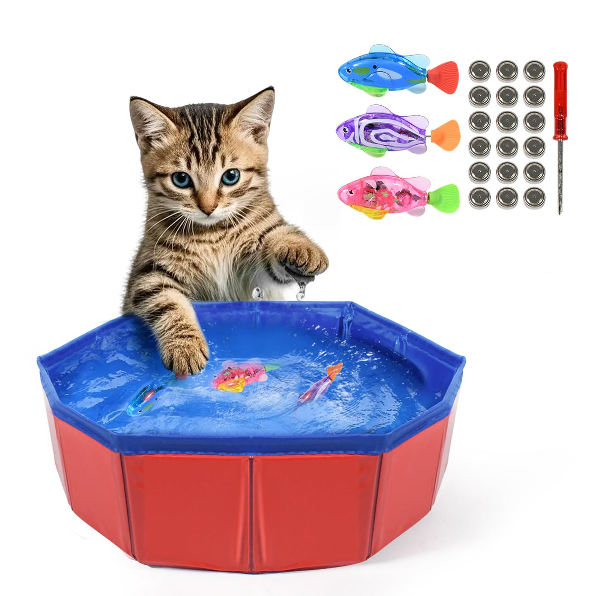 Esoes cat pool with fish in use—indoor play for curious cats and mental stimulation