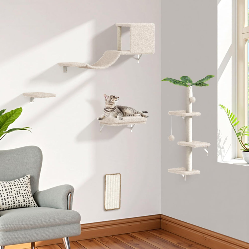 ESOTTE beige wall-mount decor blends with decor while keeping cats entertained.