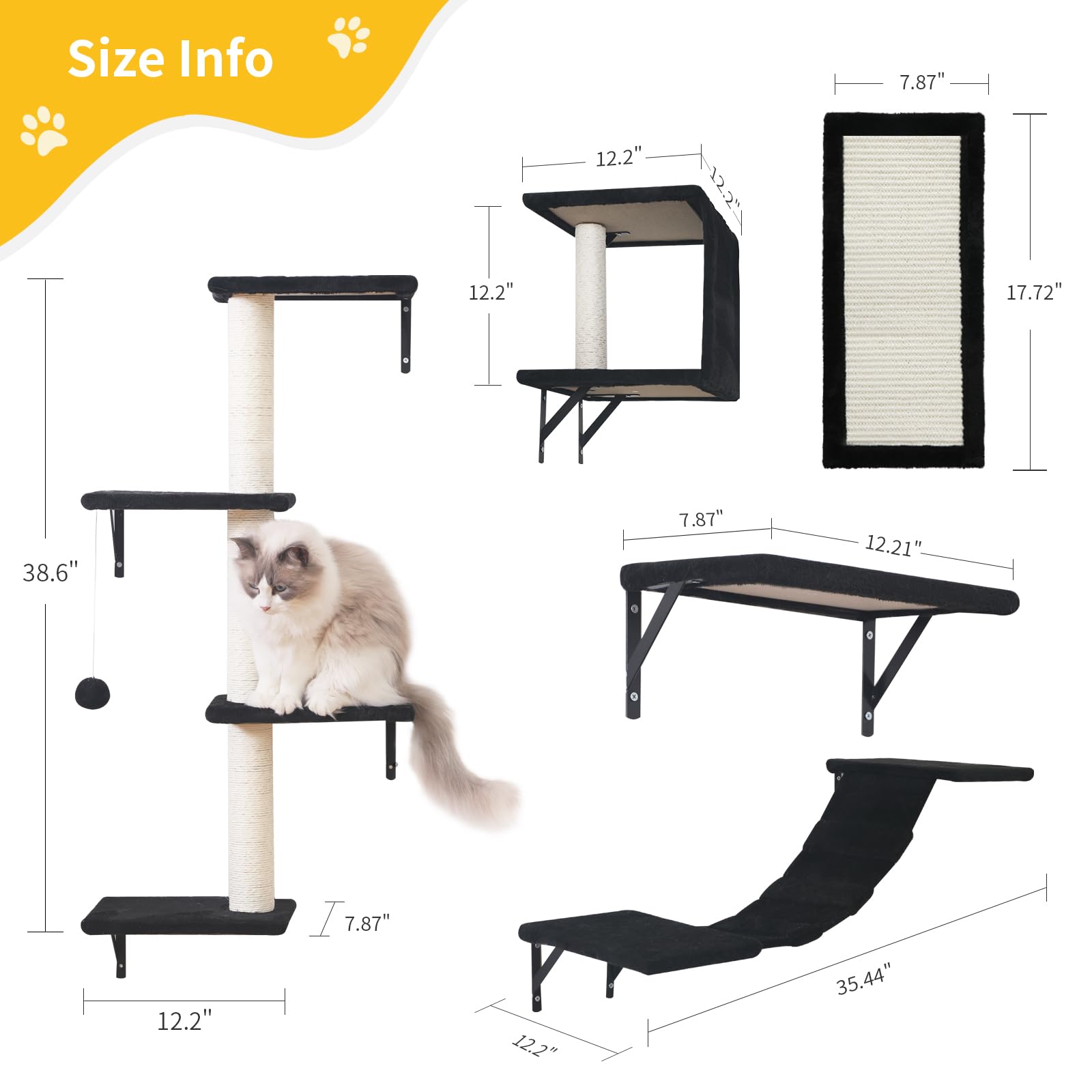 ESOTTE Modern Wall Cat Shelves steps provide easy access and gradual height change.