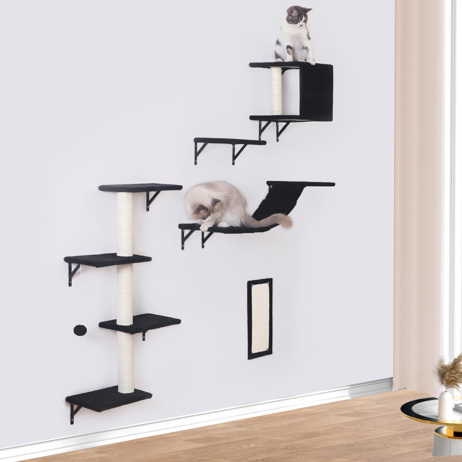 ESOTTE Modern Wall Cat Shelves lifestyle layout demonstrates space-saving vertical play.