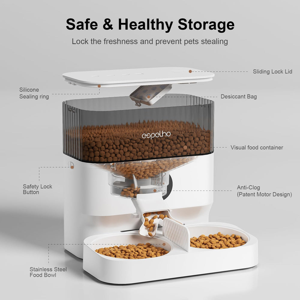 Espelho automatic cat feeder desiccant bag supports moisture control for fresh food.