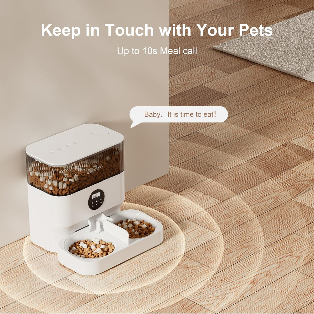 Espelho automatic cat feeder LCD scheduling demonstrates precise meal times for routine.