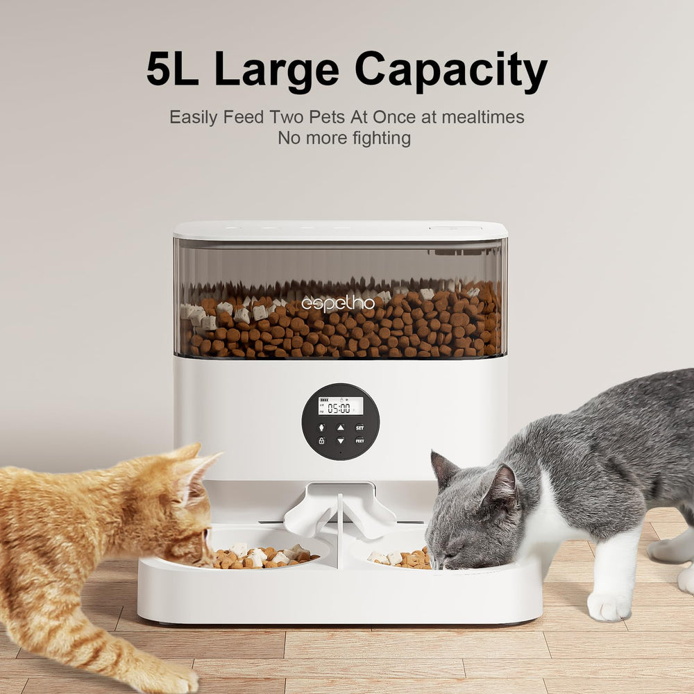 Espelho automatic cat feeder USB-C battery backup ensures feeding during outages.