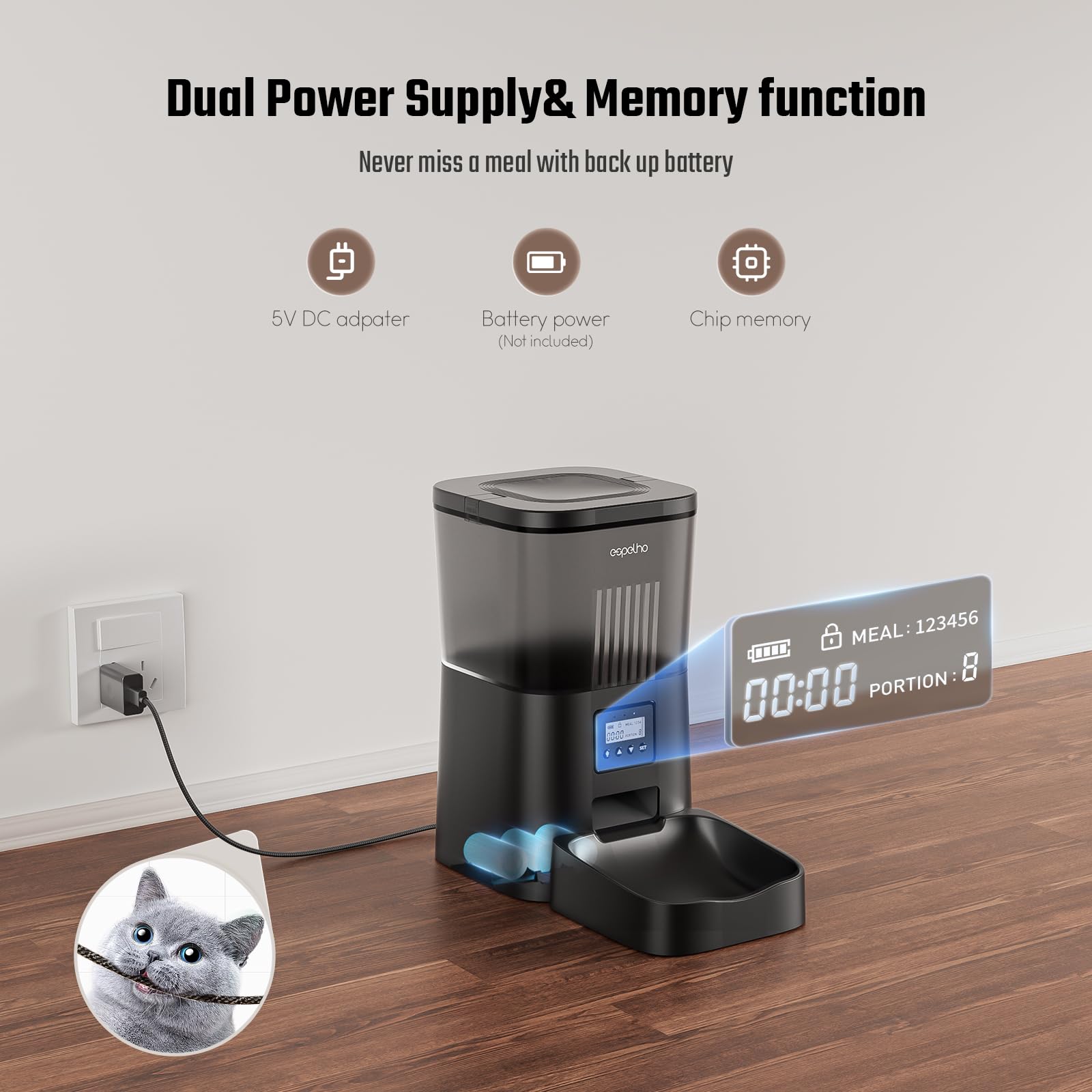 Espelho feeder with voice recorder for interactive mealtime