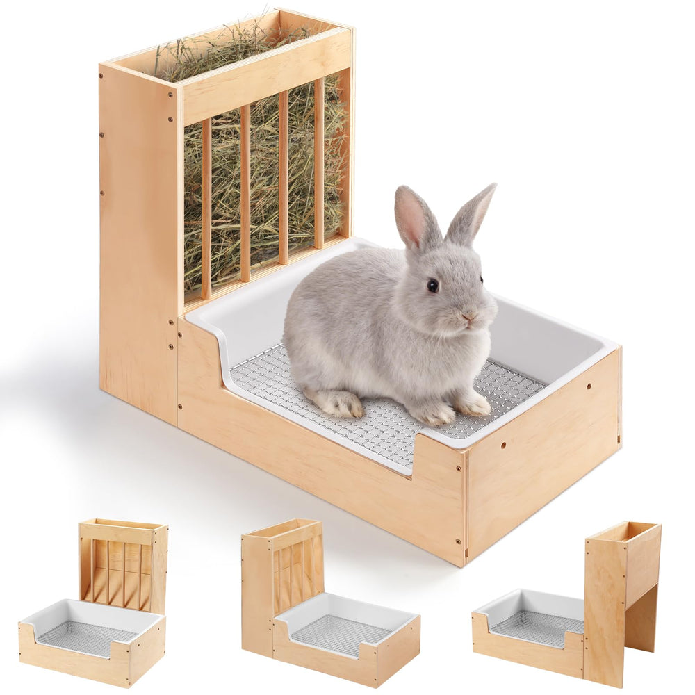 Essenhome large 2-in-1 hay feeder and litter box front view for easy access