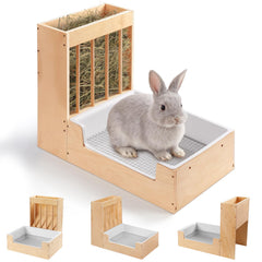 Essenhome large 2-in-1 hay feeder and litter box front view for easy access