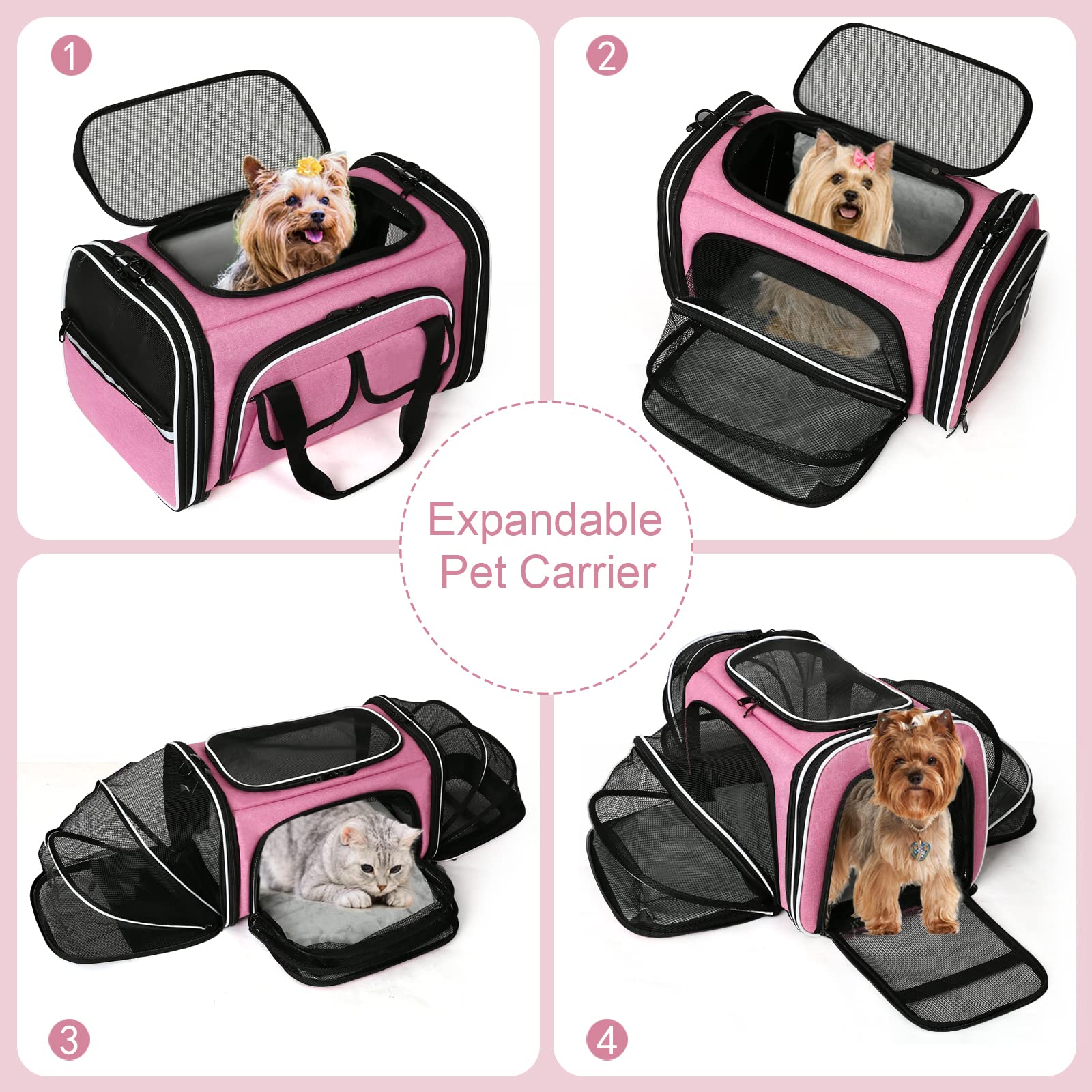 ESTARER expanded sides pet carrier expands for extra air and light during trips.