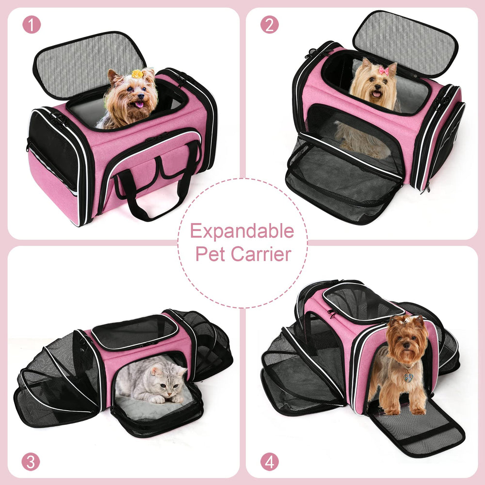 ESTARER expanded sides pet carrier expands for extra air and light during trips.