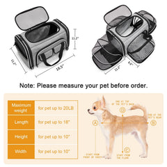 Estarer airline approved carrier fits under seat for in cabin trips.