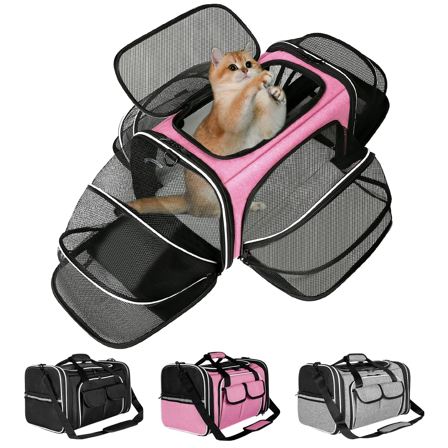 ESTARER soft-sided pet carrier front view for comfortable travel with cats and small dogs.