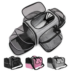 Estarer soft sided pet carrier in grey folded for compact storage and travel.