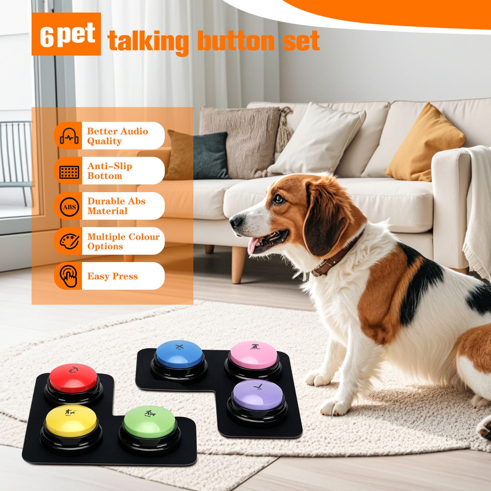 ESYELEC dog-buttons-30-scene-stickers help visually identify commands during training.