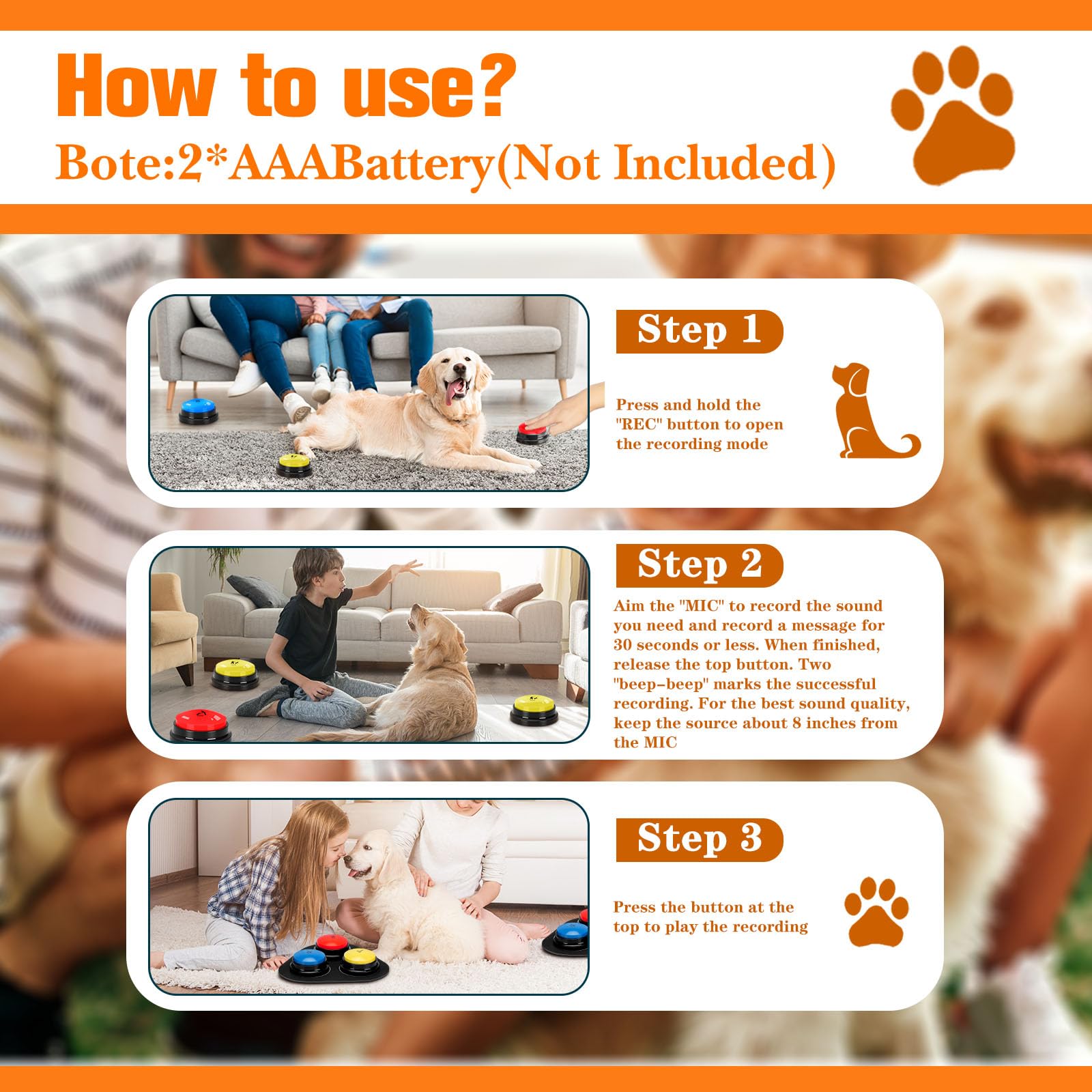 ESYELEC dog-buttons-training-session captures pets pressing buttons to express needs.