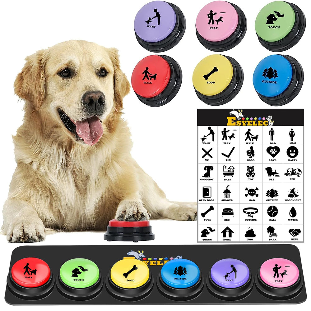 ESYELEC dog talking button set packaging showing complete training kit for quick setup.