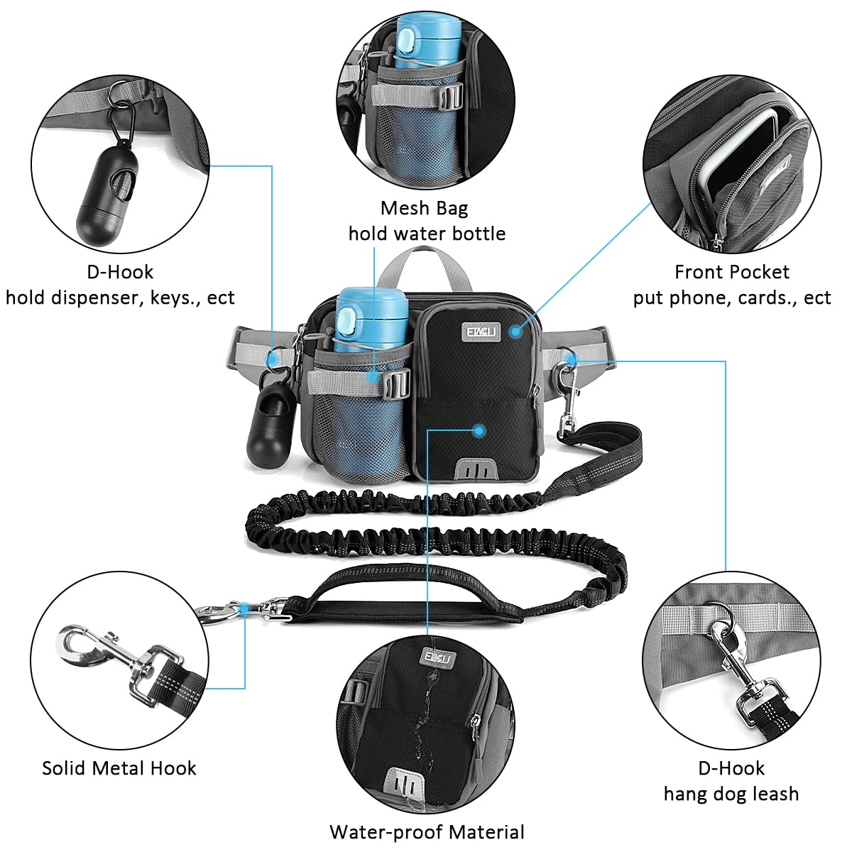 ETACCU adjustable waist belt 19-38 inches fits most runners and dog owners.