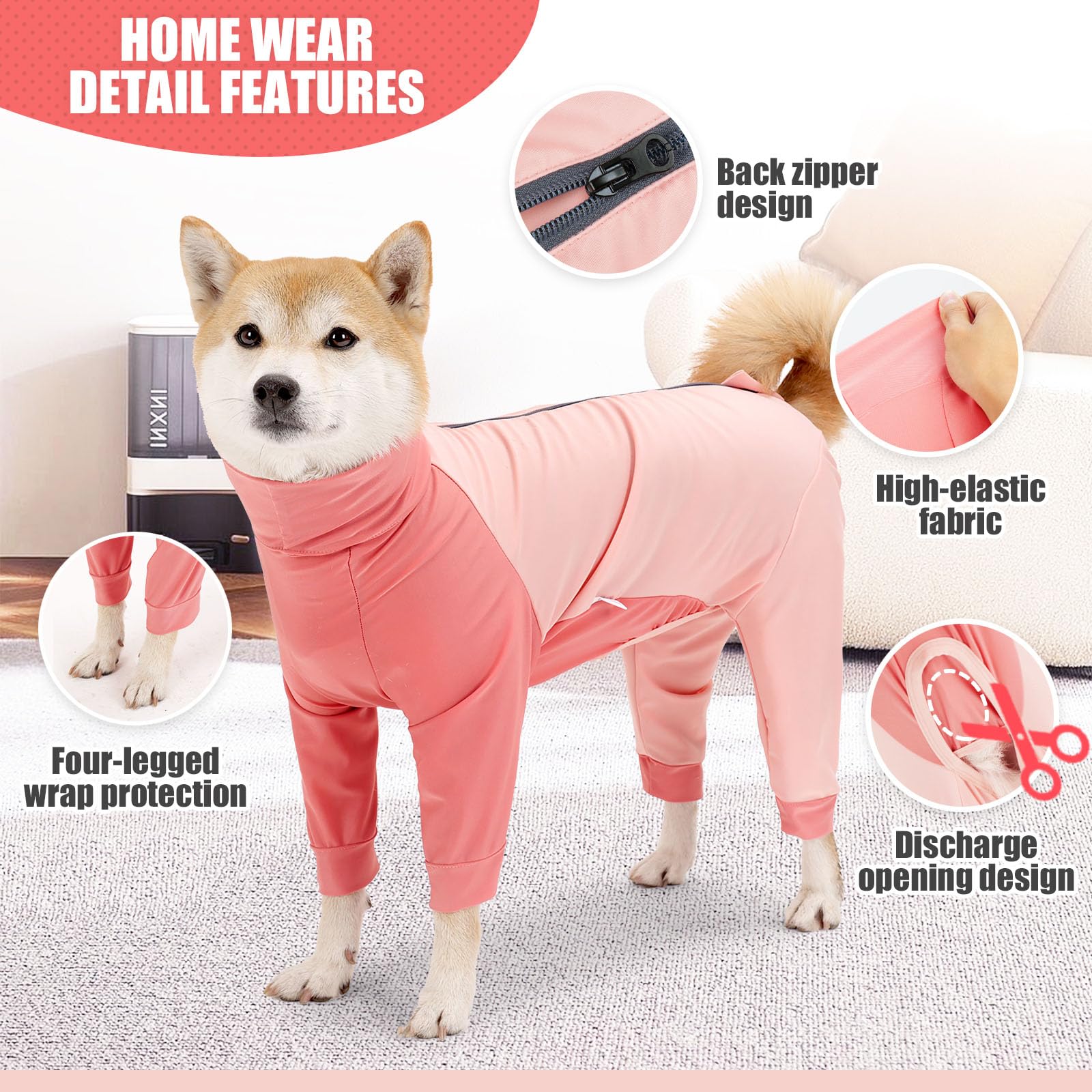 Etdane recovery-suit abdomen-zipper lets male dogs use the bathroom without removal.