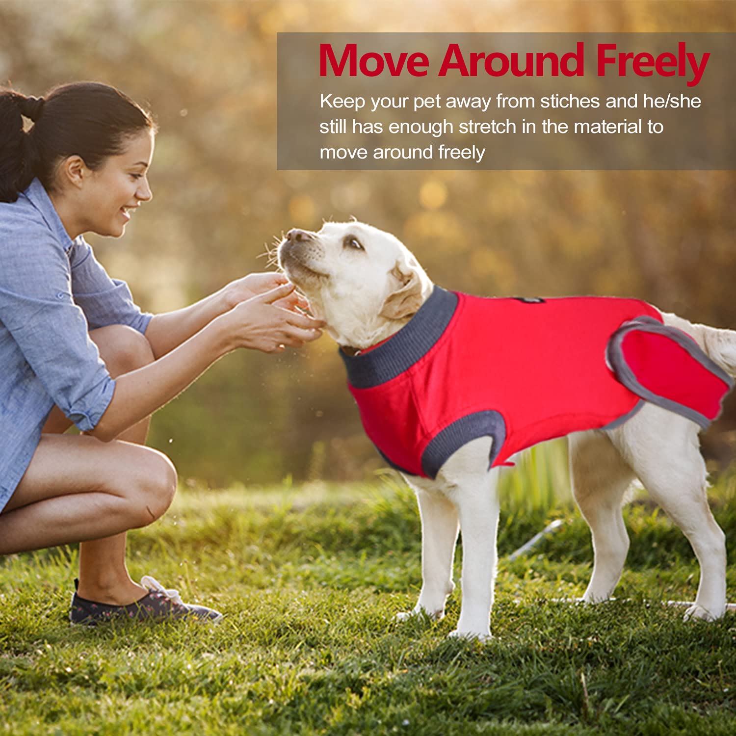 ETIAL Red L Dog Recovery Suit full-coverage design supports easy movement and meals.