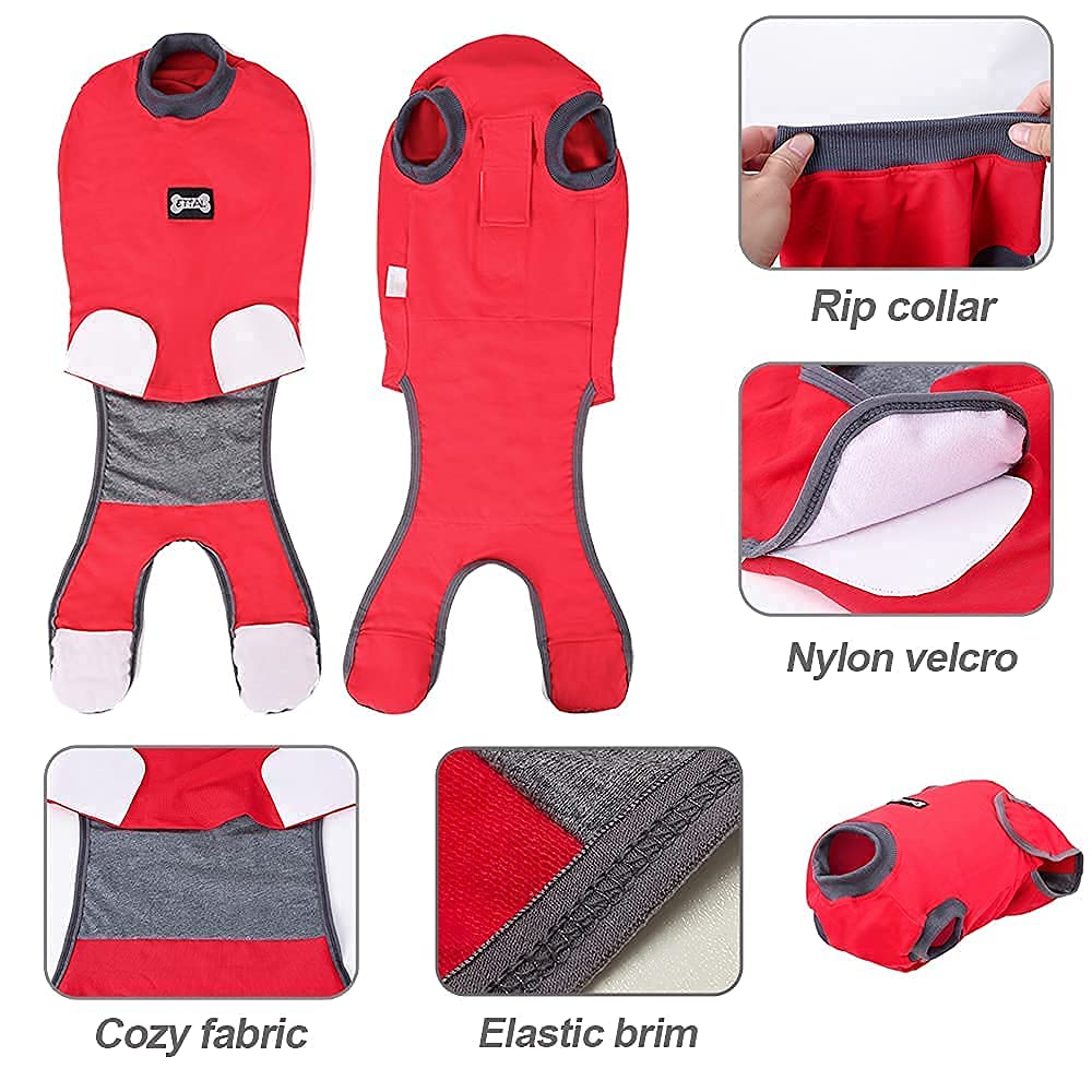 ETIAL Red L Dog Recovery Suit lets dogs walk calmly during recovery with full coverage.