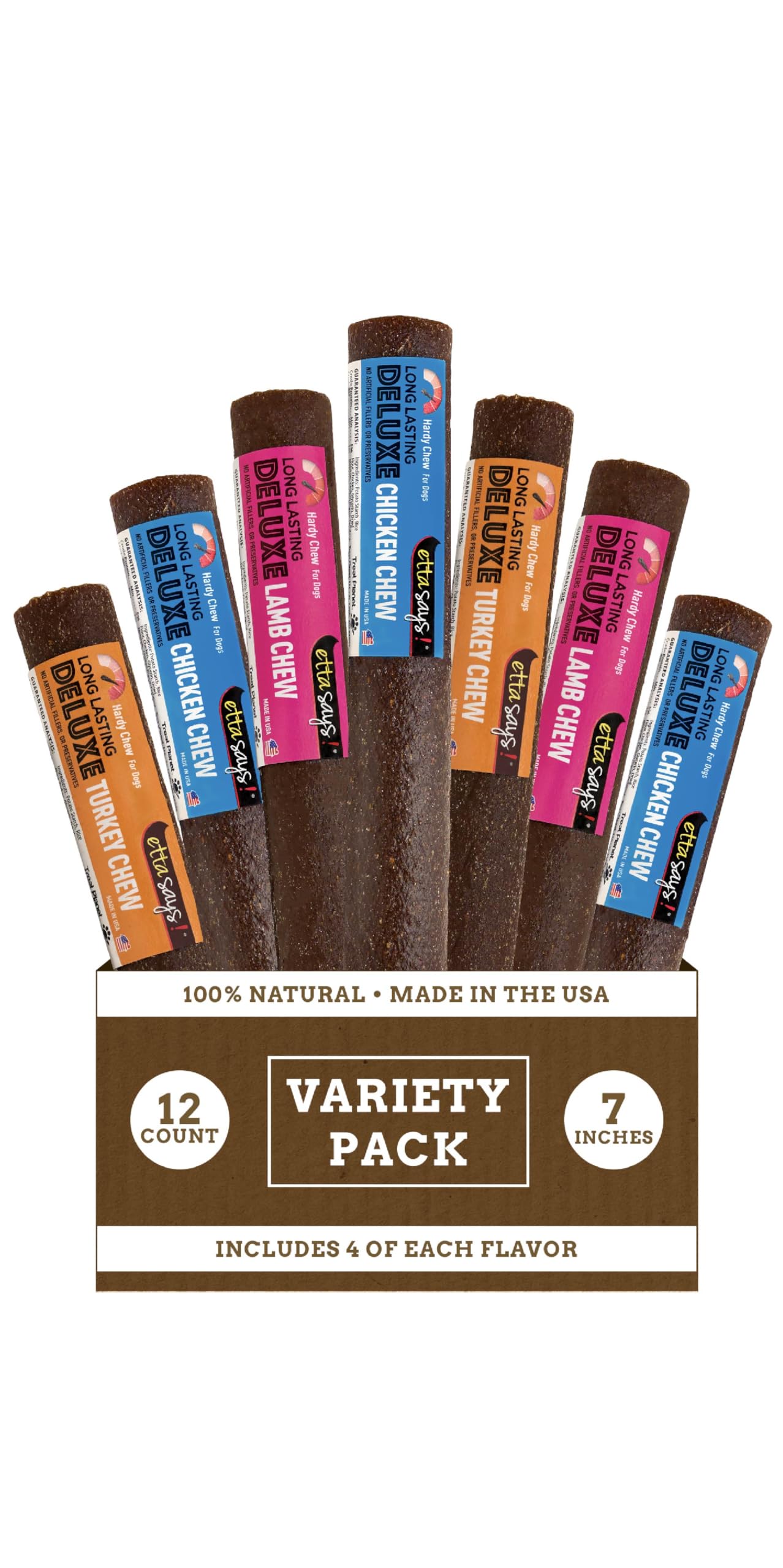 etta says! deluxe crunchy dog chews front view — durable chew for longer-lasting entertainment.